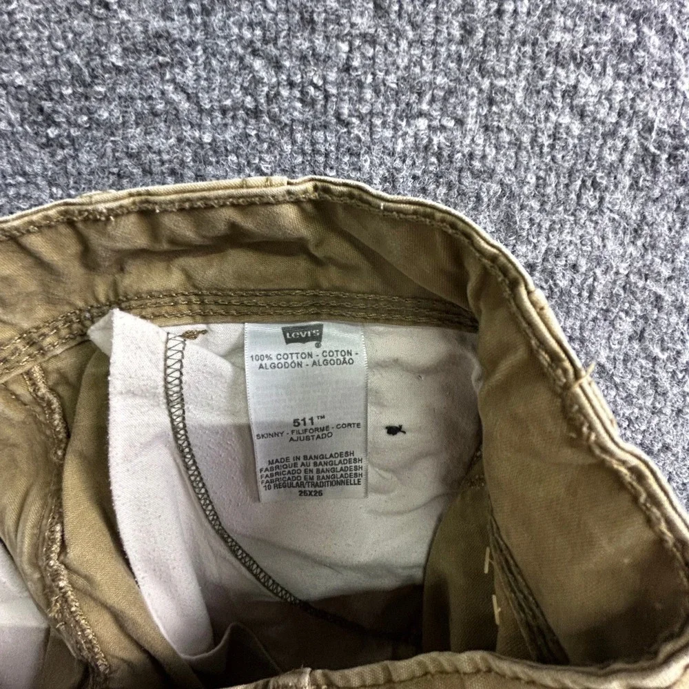 Levi's Cargo Pants Mens Size 26x26 Khaki Tan 511 Skinny Fit Cotton Utility Flaw